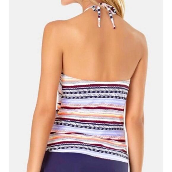 Anne Cole Striped Deep V Cutout Halter Neck Tankini Swim Top Multicolor Size M N - Picture 10 of 10